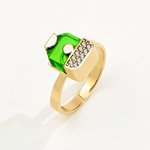 Bonbon 14 Ayar Altın Yeşil Taşlı Yüzük